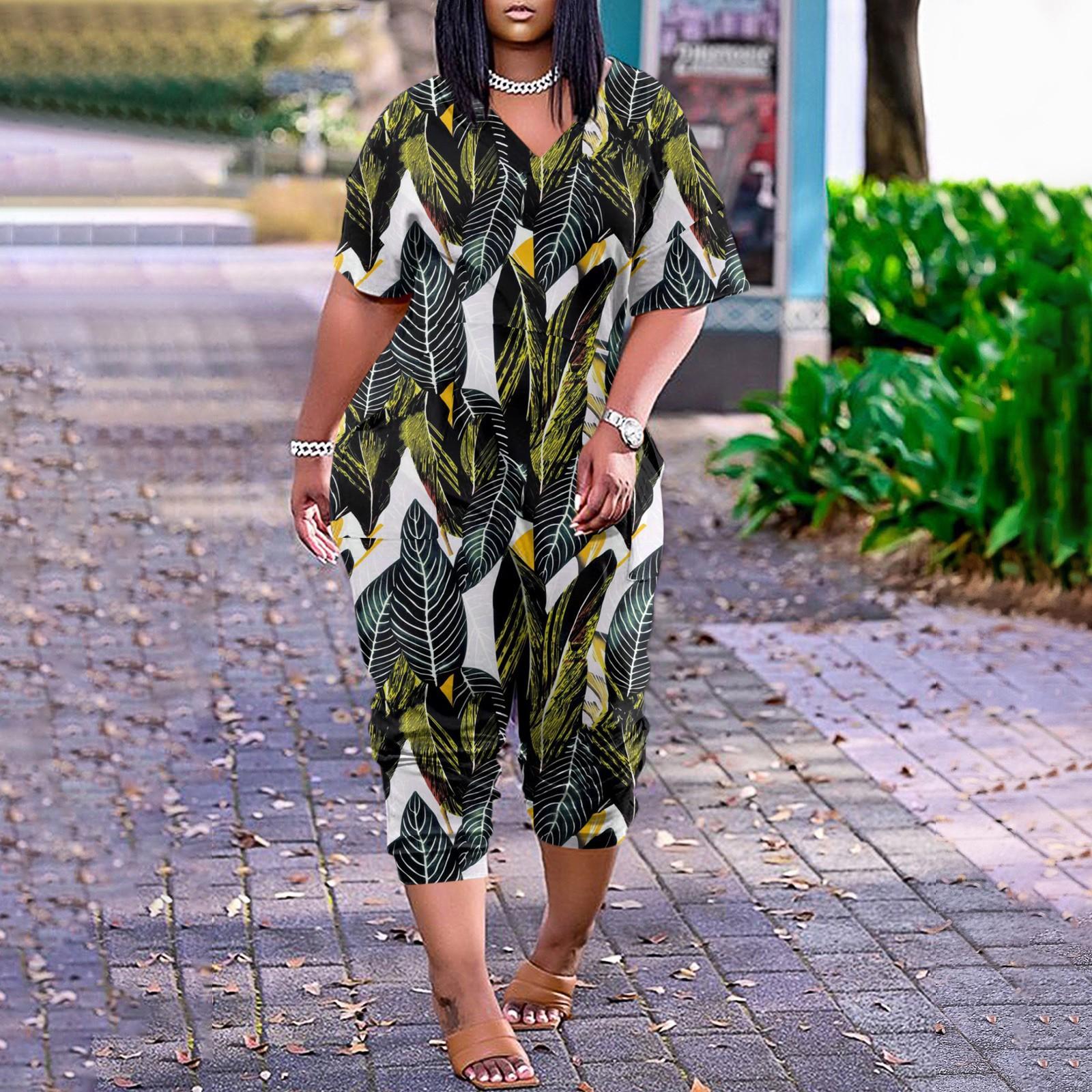 

Жіночі повсякденні комбінезони з V-подібним вирізом і короткими рукавами на блискавці з кишенями. Широкі довгі комбінезони XXXXXL