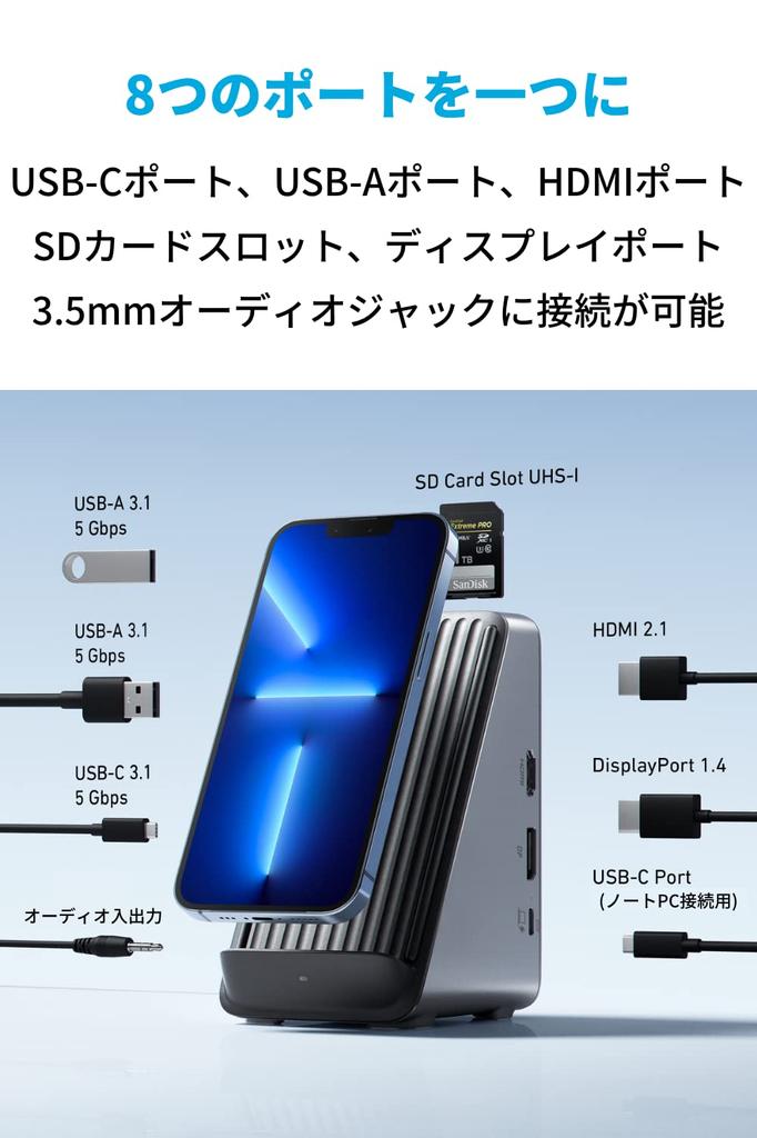 Anker 651 Docking Station Wireless Max 85W Output USB PD Compatible Wireless Charger Qi Certified Multiple Screen Output 4K Compatible HDMI Port