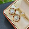 S911 Silver Needle Oil Painting Natural Freshwater Pearl Flower Stud Earrings Women's Summer New Chinese Retro High-end Earrings New