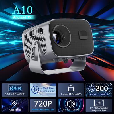Projetor Portátil Inteligente A10 Android11.0 Wifi6 Bt5.0 Nativo 720p Suporta Vídeo 1080p 4k Home Cinema Projetor Externo Hdmi