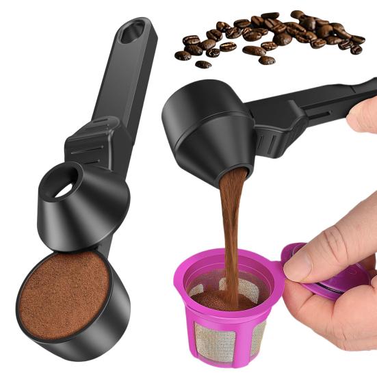 Coffee Spoon Funnel for Reusable K Type Cup Pods 2 Tbsp Capacity Coffee Measuring Spoon Ground Scoop with Funnel Protein Powder Tea Transfer Tool