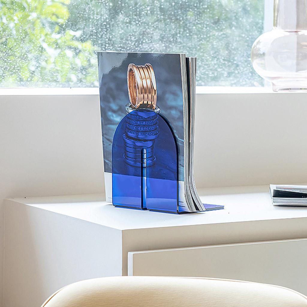 Acrylic Book End Thickened L Shape Bookend Stopper Desktop Book Organizer for Home Library Office Translucent Blue