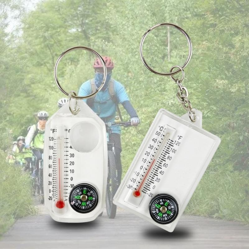 Small Compasses Thermometer Keychain Mini Pocket Sized Keyring Gear for Camping, Hiking, Backpacking, Survival Emergency