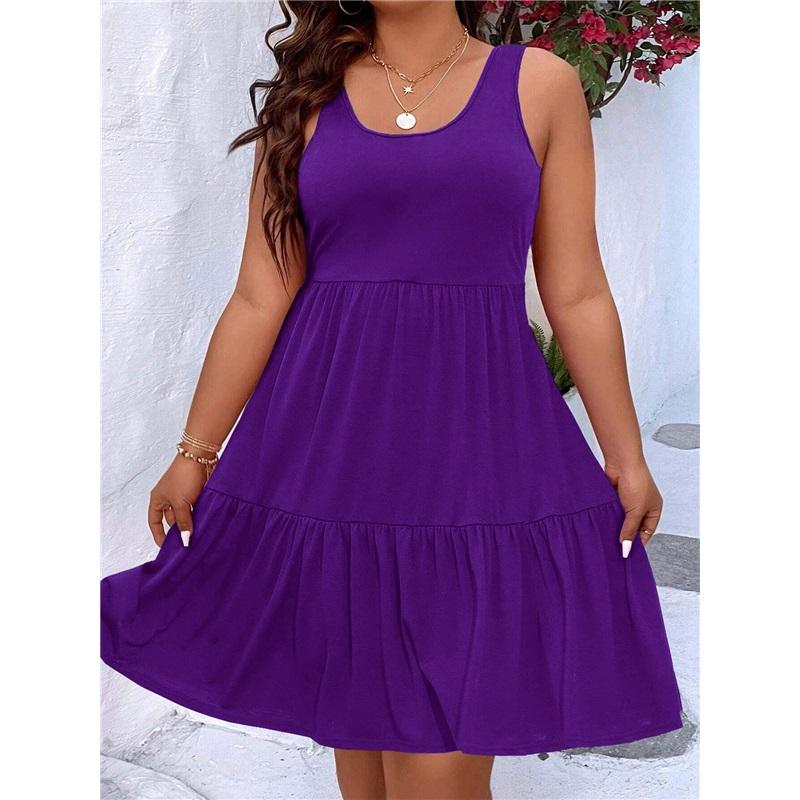 

Европейское и американское летнее повседневное платье-миди без рукавов больших размеров для женщин XXXL фиолетовый