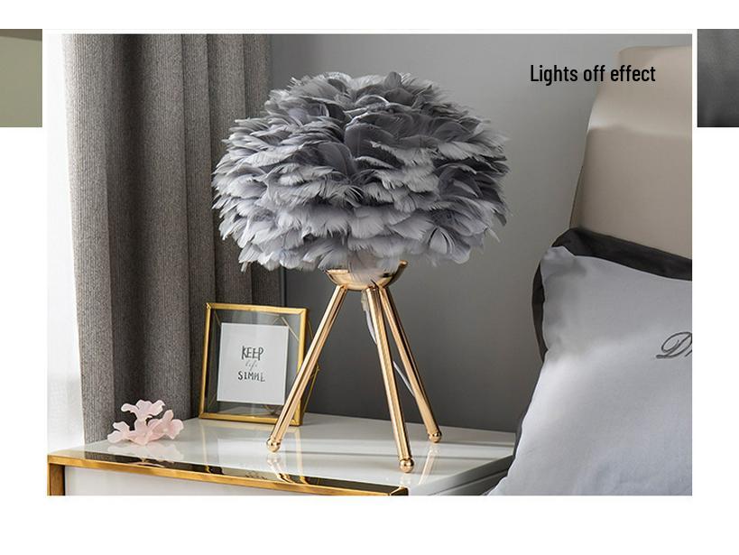 Nordic Gold Adjustable Feather Table Lamp - Stylish Bedside Decoration.