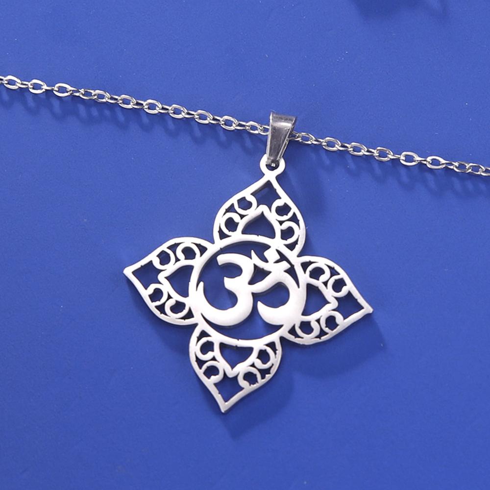 Dawapara Lotus Flower Mandala OM AUM Symbol Necklace Buddhist Chakra Yoga Jewelry Spiritual Amulet Stainless Steel
