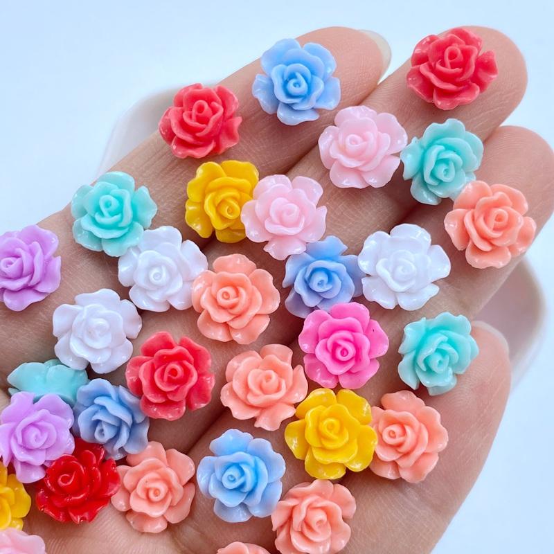 50Pcs New Cute Mini 10mm Mixed Rose Resin Nail Parts Accessories Kawaii DIY Nail Art Decoration