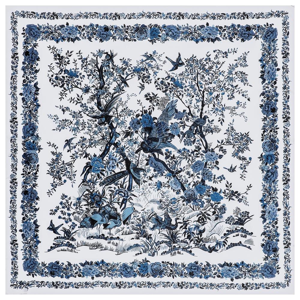 Lenço de Seda de Luxo Estampado com Pássaros e Flores de Rosa 130cm*130cm para Mulheres Faixa de Cabeça Lenços Quadrados Grandes de Alta Qualidade Xales Femininos de Sarja