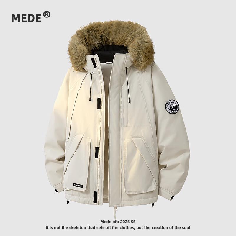 MEDE Men s Hooded Padded Jacket with Faux Fur Collar 3XL