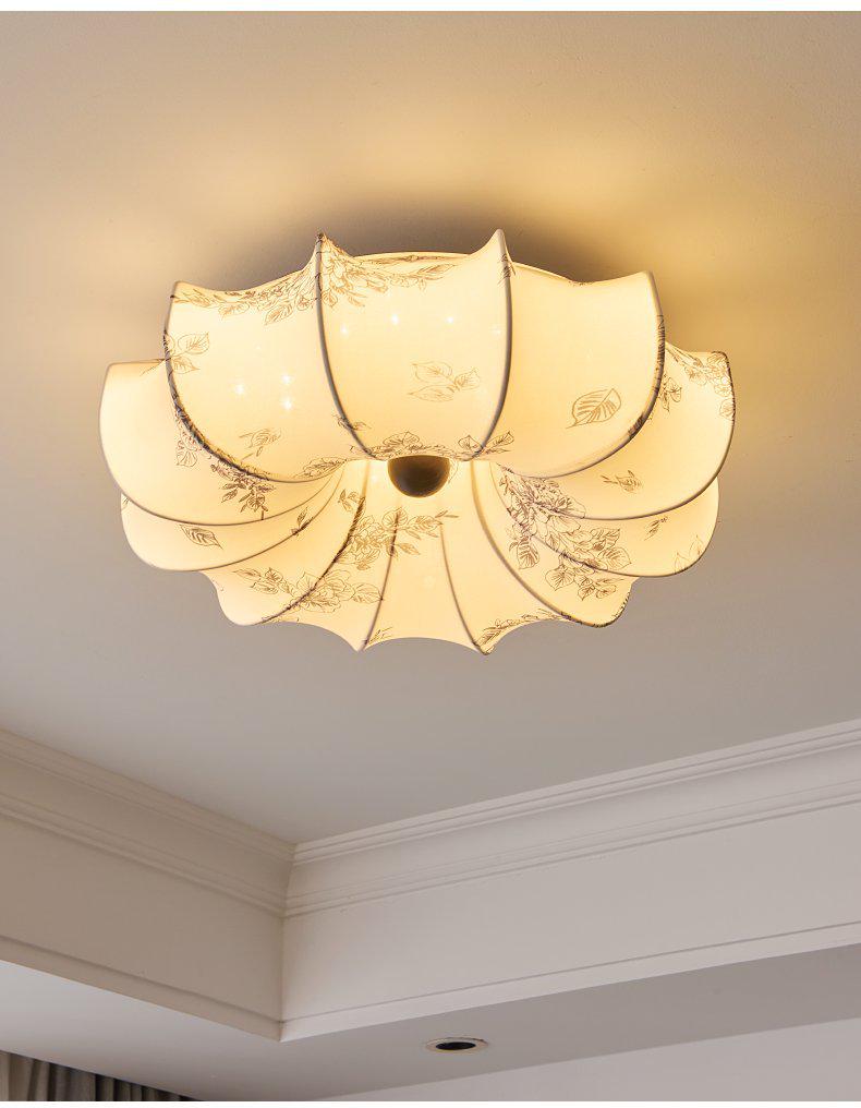 French Mid-Century Wabi-Sabi Ceiling Light: Retro South Seas Fabric Print for Bedroom & Study