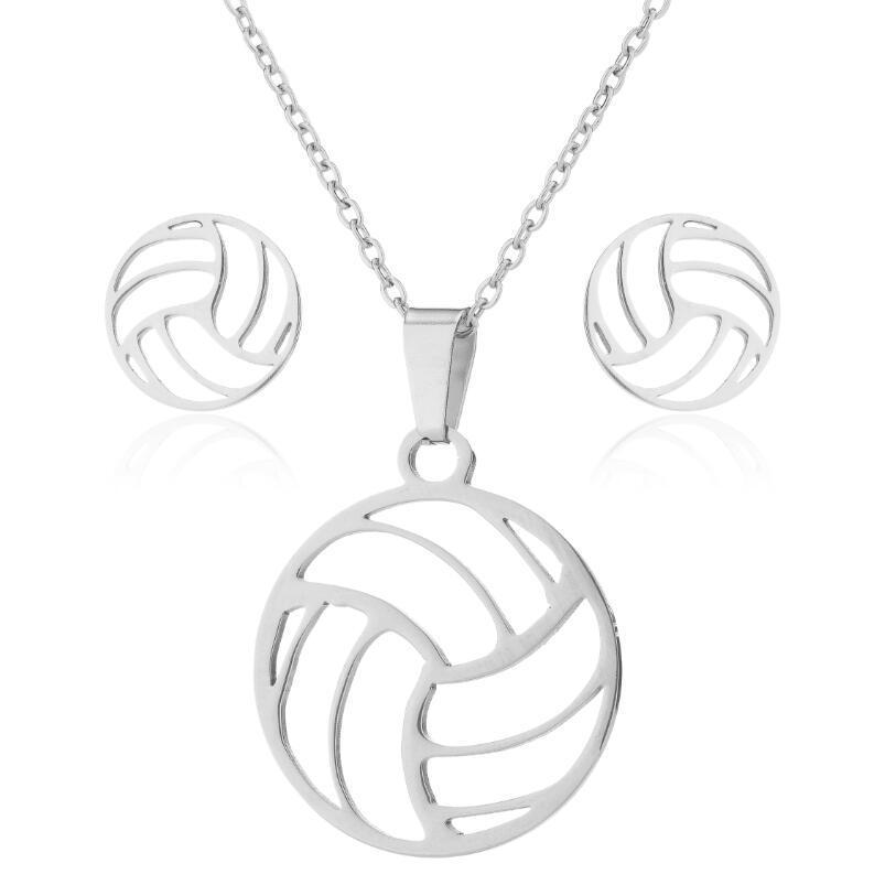 Korean/Japanese Fashion Unisex Volleyball Stainless Steel Chain & Earrings Set