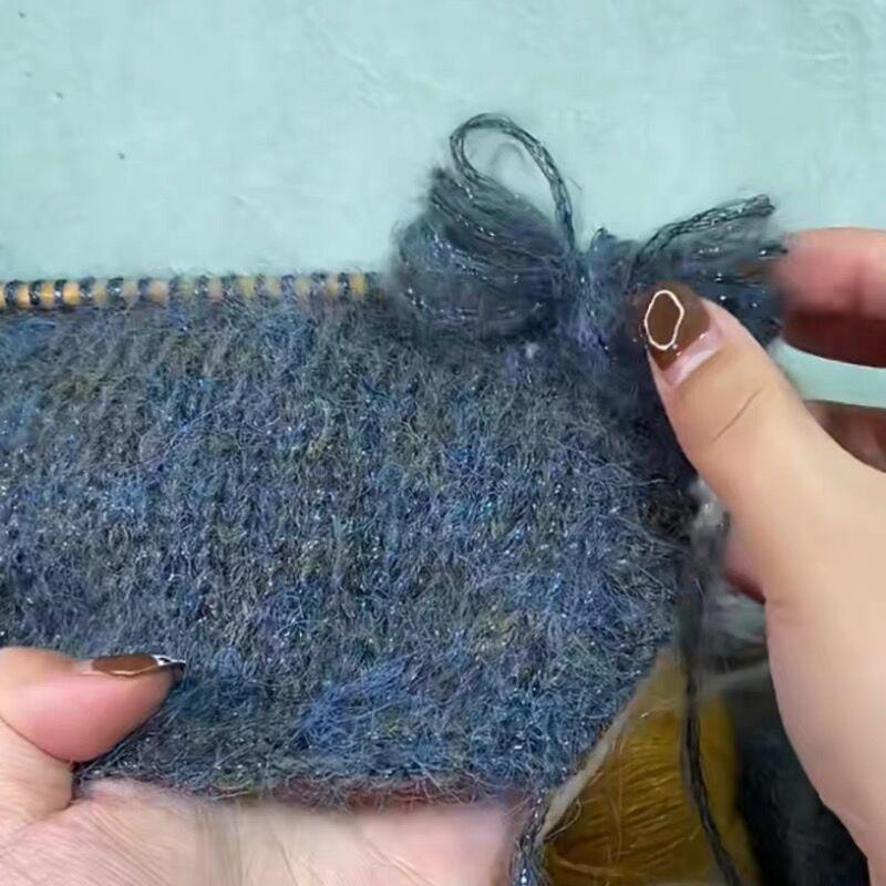 Blue Tear Spray Mohair Yarn: Gold-Thread Starry Sky Series for Chunky Knit Scarves