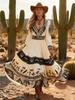 2026 Women's Spring/Summer V-Neck Long Sleeve Dress with Creative Pattern Background