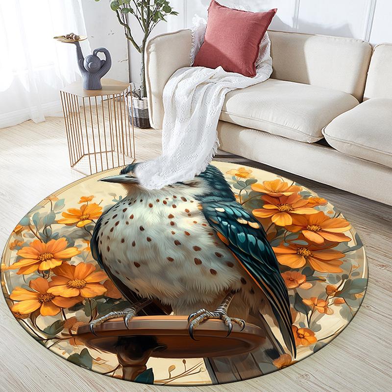 Flowers and Birds,Round Area Rug,Carpet Rug for Living Room Bedroom Sofa Playroom Decor,Non-slip Floor Mat