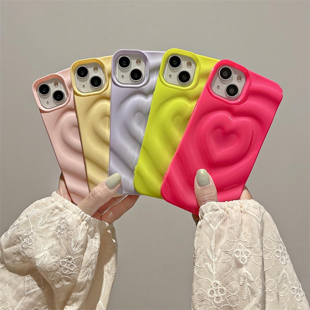 3d Cute Heart Love Candy Color Shockproof Phone Case For Iphone 14 11 12 13 Pro Max Fluorescent Color Soft Back Cover Case