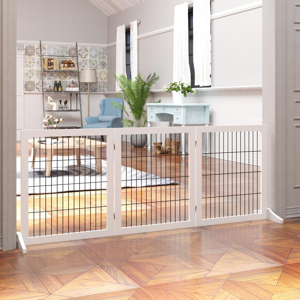 Dog Barrier Gate Freestanding Protective Gate with Feet 185 x 71 cm Wood Dog Gate Stair Safety Gate Stair Gate Dog Barrier Gate for Stairs, Doors