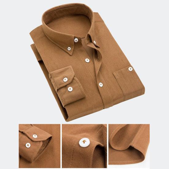 Men Vintage Turn Down Collar Sztruksowe guziki Plus Size Business Slim Shirt