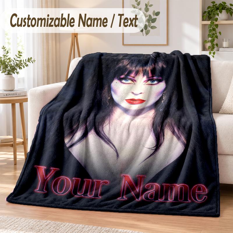 Elvira Mistress of the Dark Custom Name Flannel Throw Blanket Soft Warm for Sofa Bed Indoor Home Use