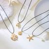 Fashion Simple Ocean Series Adjustable Leather Chain Necklace for Women Men Metal Starfish Shell Conch Pendant Necklace Jewelry