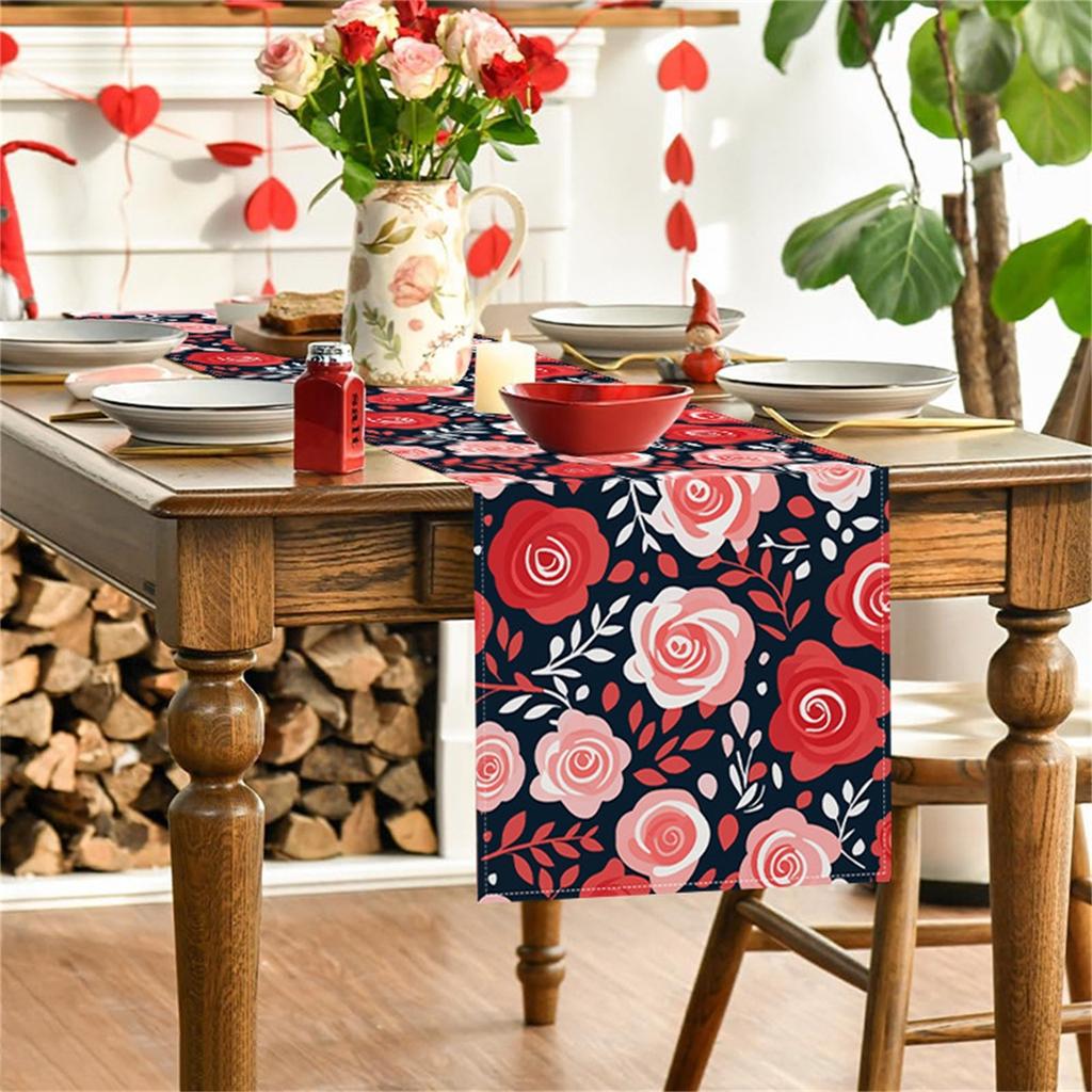 Rozen linnen tafelvlag Valentijnsdag tafeldecoratie tafelkleed kussen tafelkleed huisstof