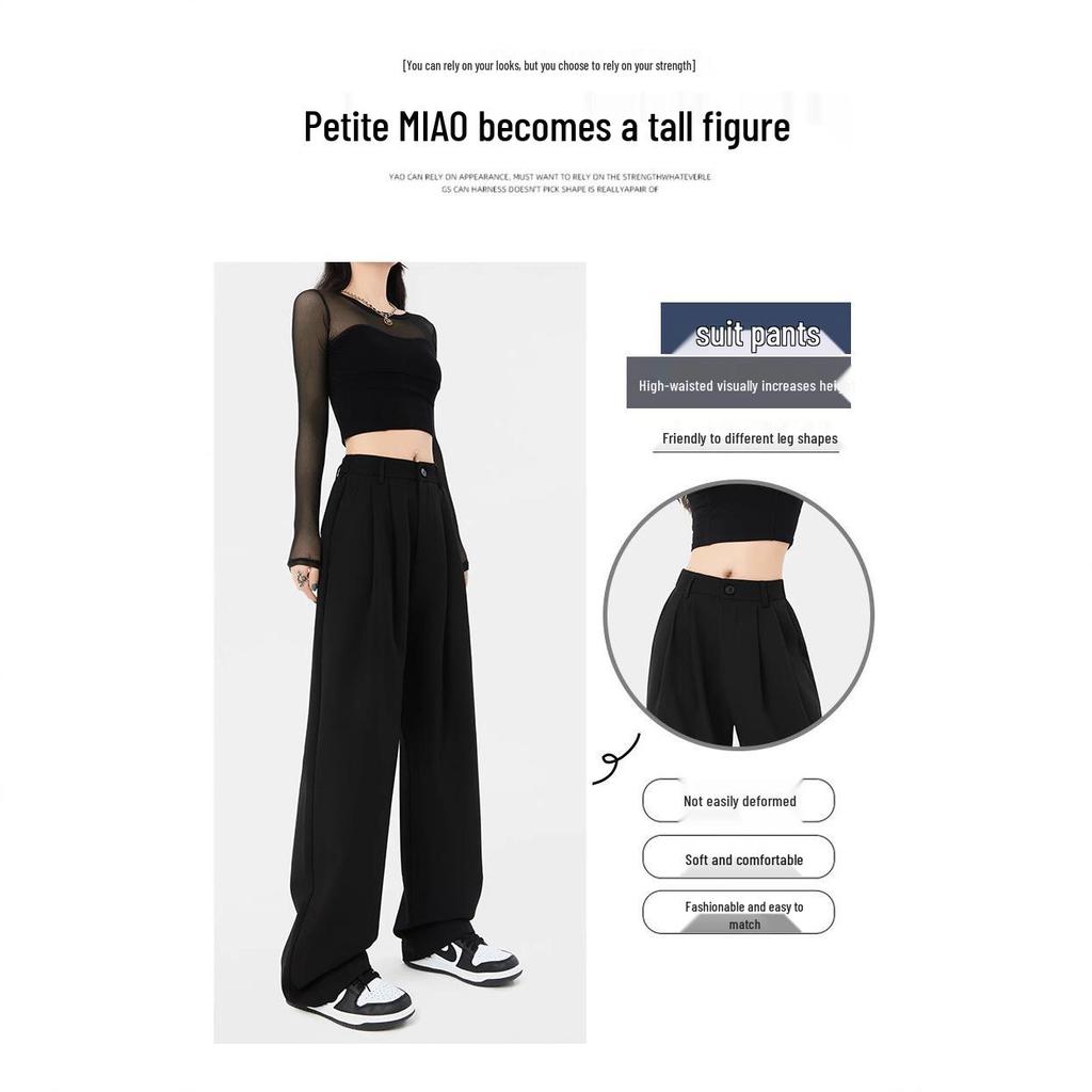 Women's High-Waisted Wide-Leg Black Pants for Spring/Autumn 2025 – Loose, Straight, Casual Suit Pants