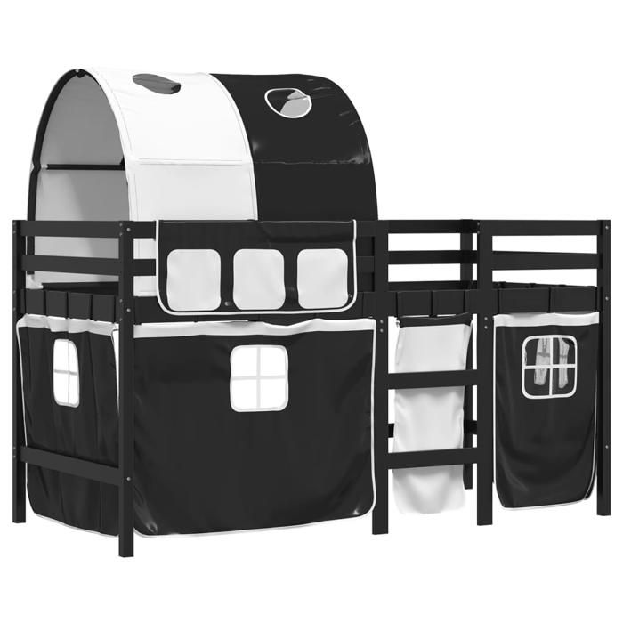 VidaXL Children's Mezzanine Bed with Tunnel, Mid Sleeper Bed with Storage, Bedroom Furniture, Modern, White/Black 3283841