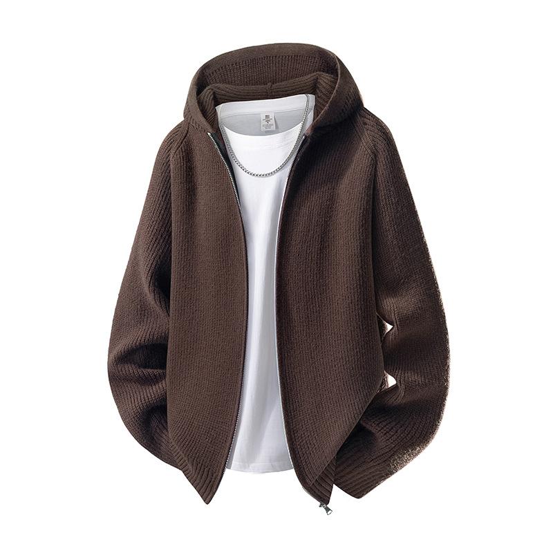 Men S Hooded Knit Cardigan Loose Casual Solid Color Outerwear