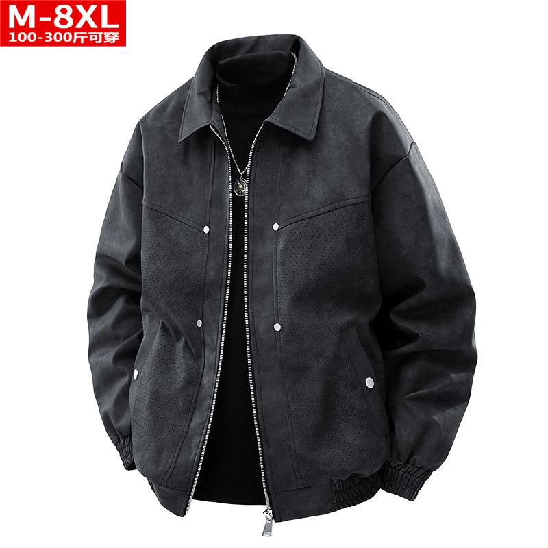 Cozy Up Men's Square Collar Motorcycle PU Leather Jacket Fat Plus Size Loose Casual Jacket