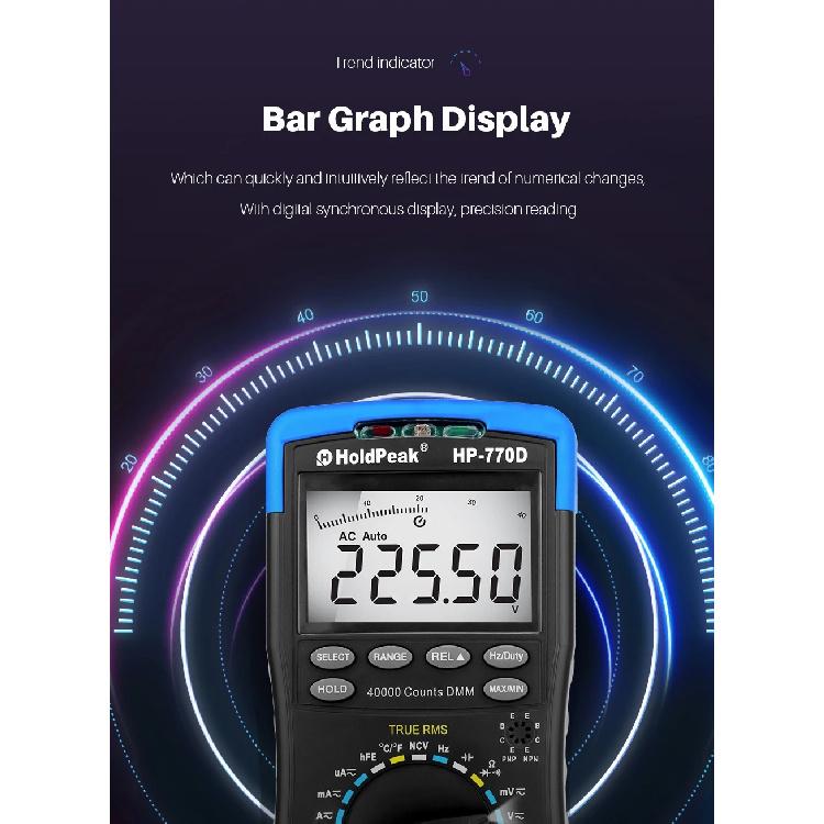 770D-C High-Accuracy NCV AC/DC Voltage/Ohm Tester Digital Multimeter 40,000 Counts, Color Screen Auto-Ranging True RMS