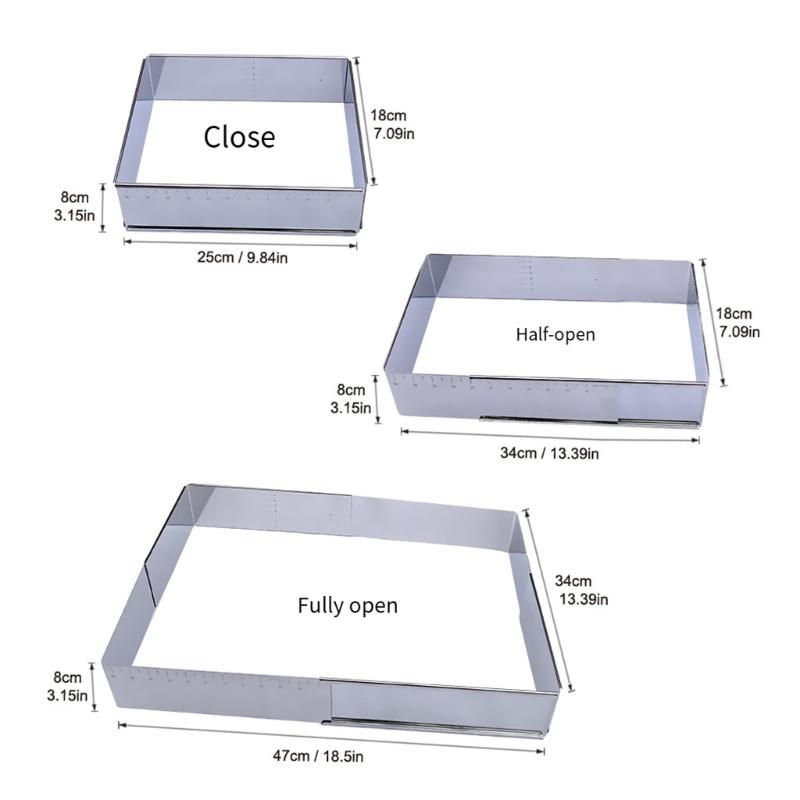 Stainless Steel Adjustable Cake Frame For Even Heat Distribution Rectangular Tiramisus Baking Molds For Home Use