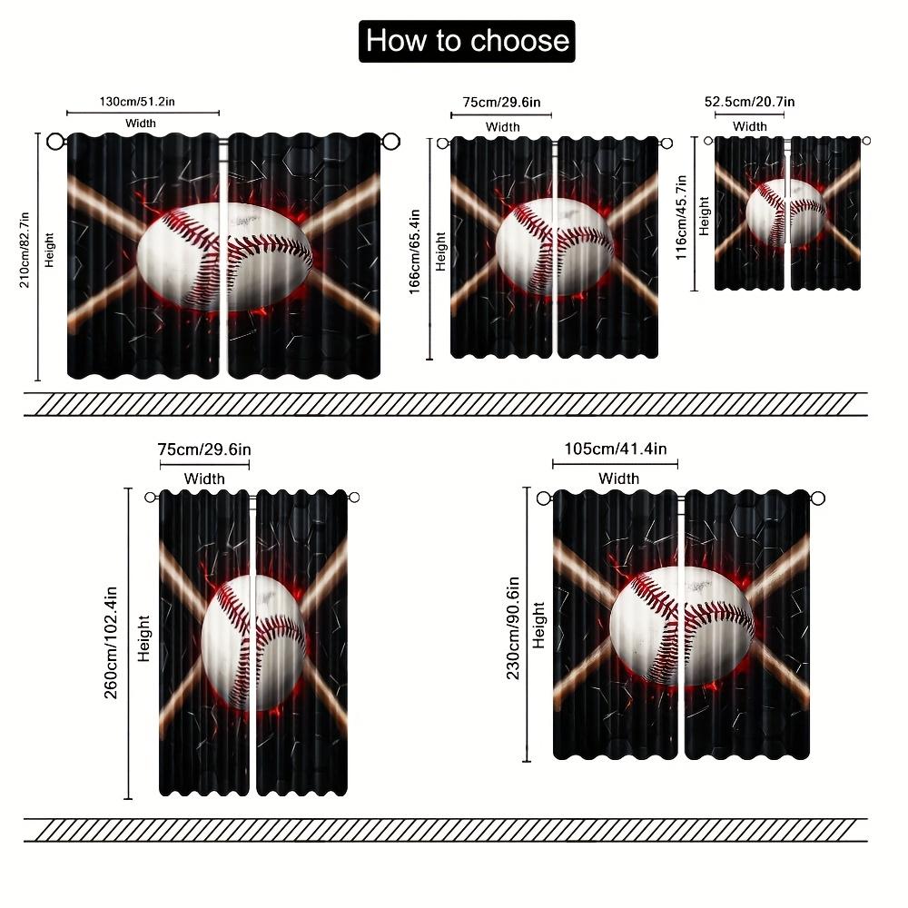 2 Stück Baseballschläger-Druck Fenstergardinen - Schwarz & Rot Sport-Thema Fensterbehänge mit Stangentasche für Schlafzimmer   Wohnzimmer   Büro