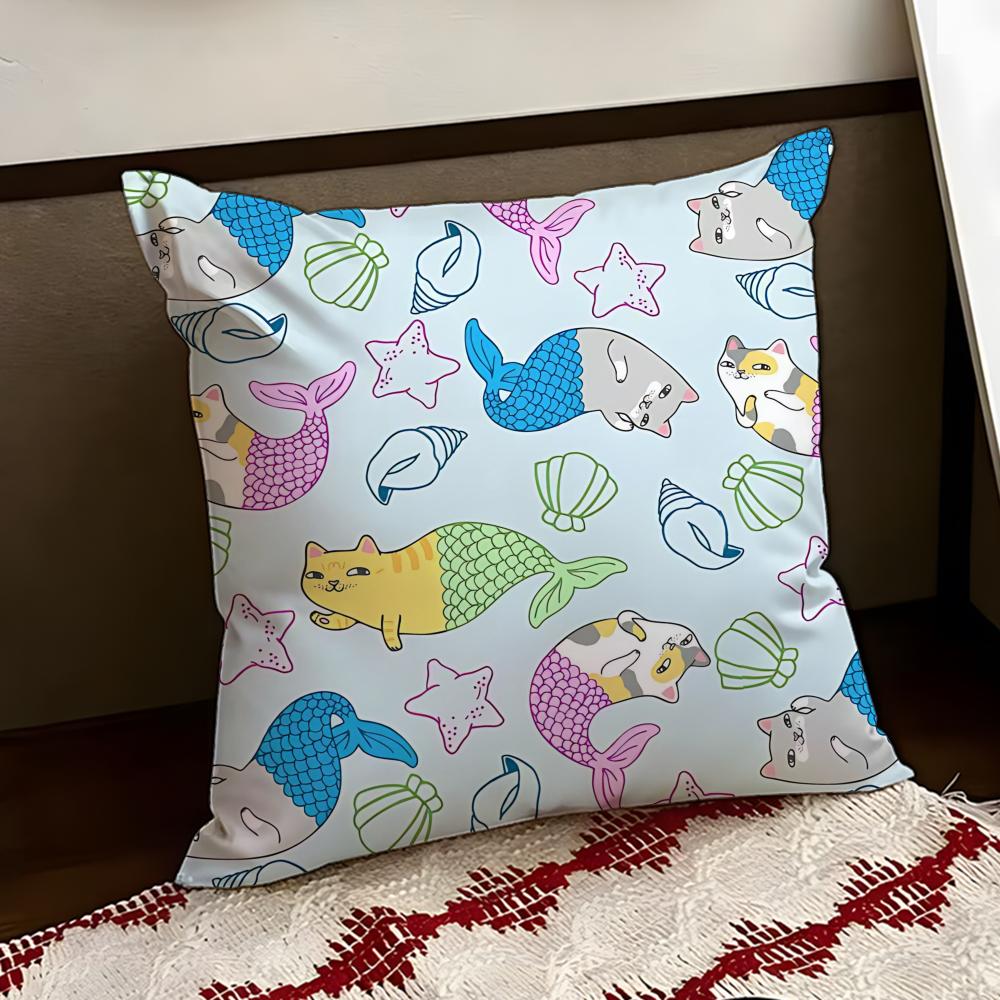 Sparkly Mermaid Cat Blast Cushion Cover Reversible Soft Durable Pillow Cover Home Car MultiScene Use for Daily Comfort