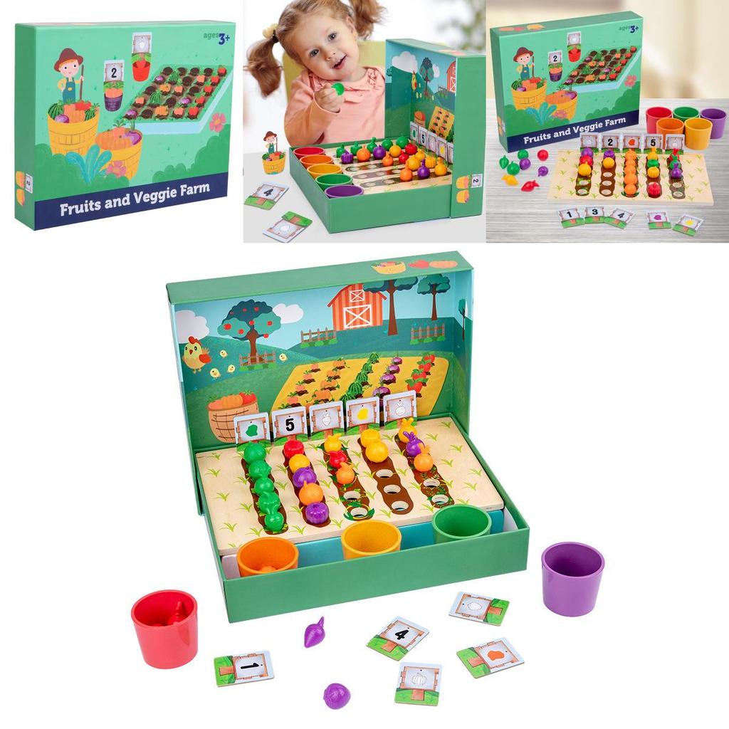 Wooden Fruit Vegetable Farm Color Recognition Educational Toy For Kids Preschool Learning