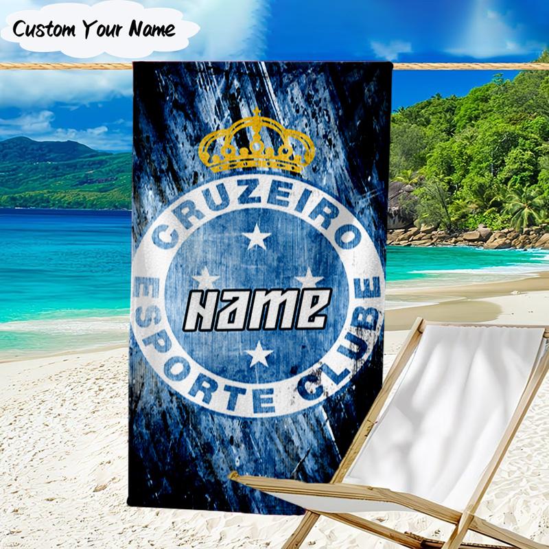 1PC Custom Name Beach Towel Cruzeiro FC Crest Beach Towel, Suitable for Camping, Travel, Beach Accessories, Super Absorbent, Family Gift