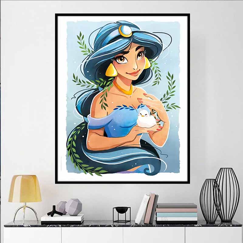 Disney Diamond Painting Jasmine Princess Fresh and Healing Illustration Mosaic Art DIY Cross Stitch Embroidery Set with Full Diamonds Home Decor Gift