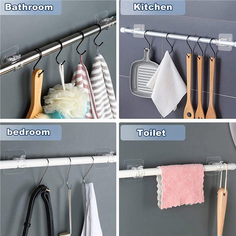 A74E-32PCS Self Adhesive Curtain Rod Bracket No Drill Curtain Rods Brackets Nail Free Adjustable Hooks Storage Hooks Clamp