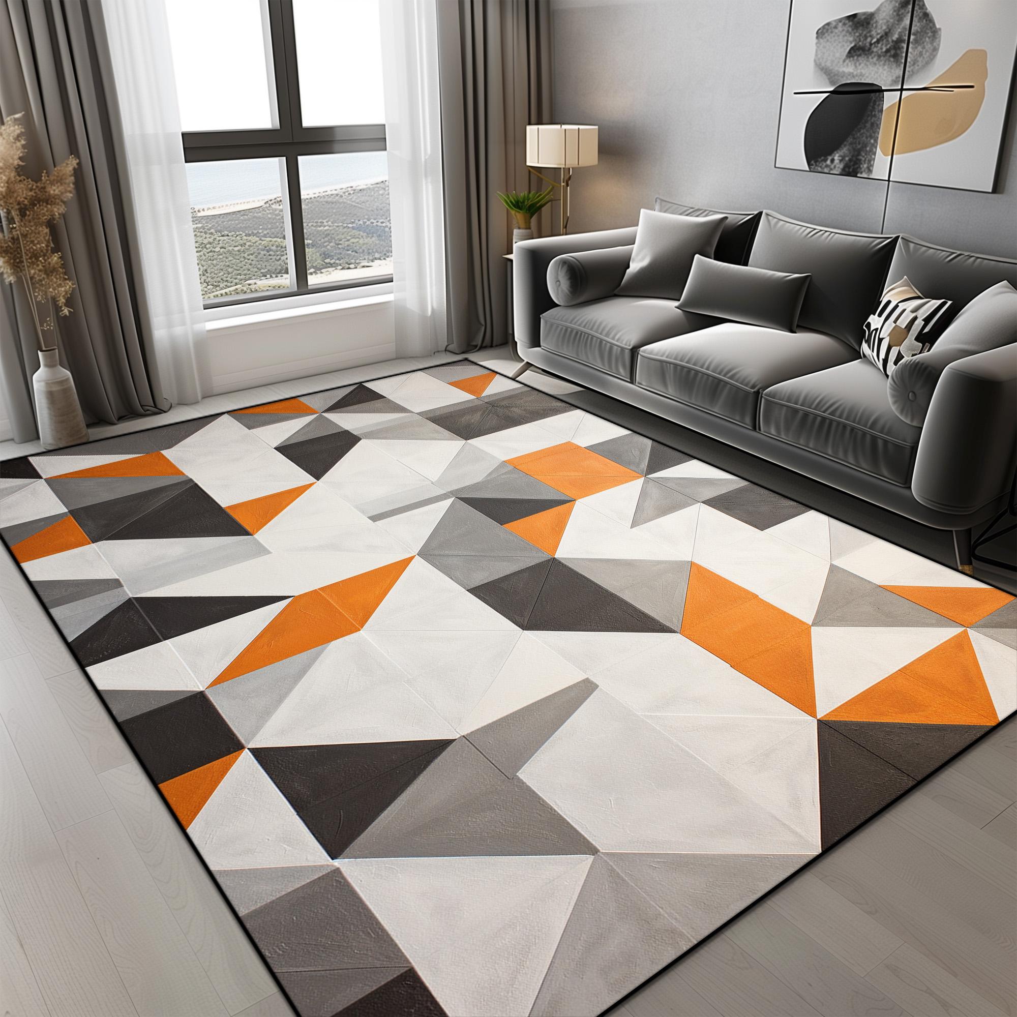 

Orange Geometric Carpet for Living Room Modern Luxury Decoration Home Rugs for Bedroom Big Size Non-slip Easy Cleaning Floor Mat 60x90cm