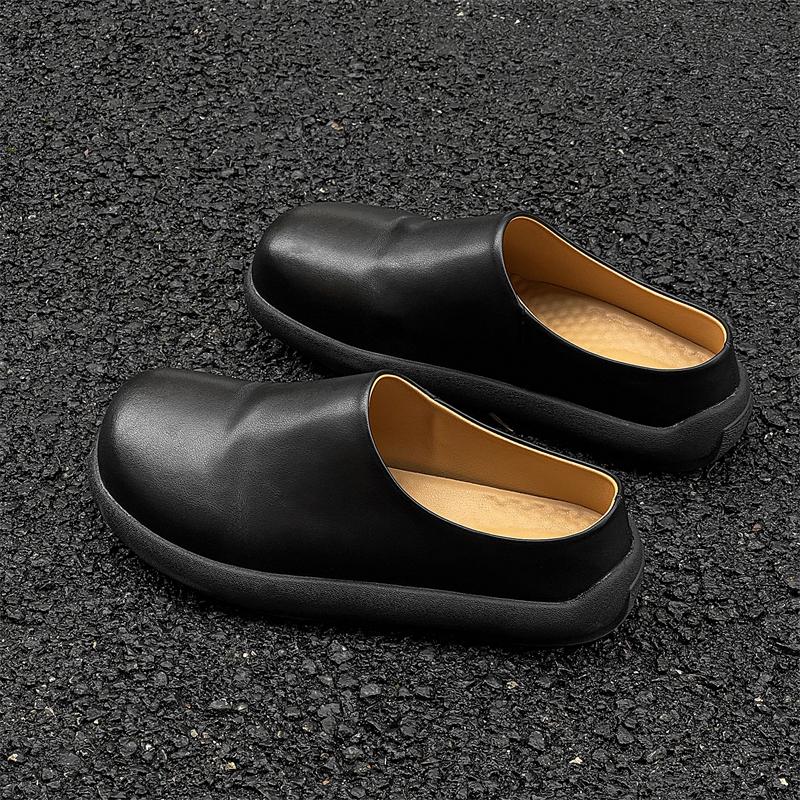 Fashion Luxury Leather Platform Man Half Slippers Women Shoes Summer Formal Dress Wedding Business Social Shoes Unisex Outside Sandals