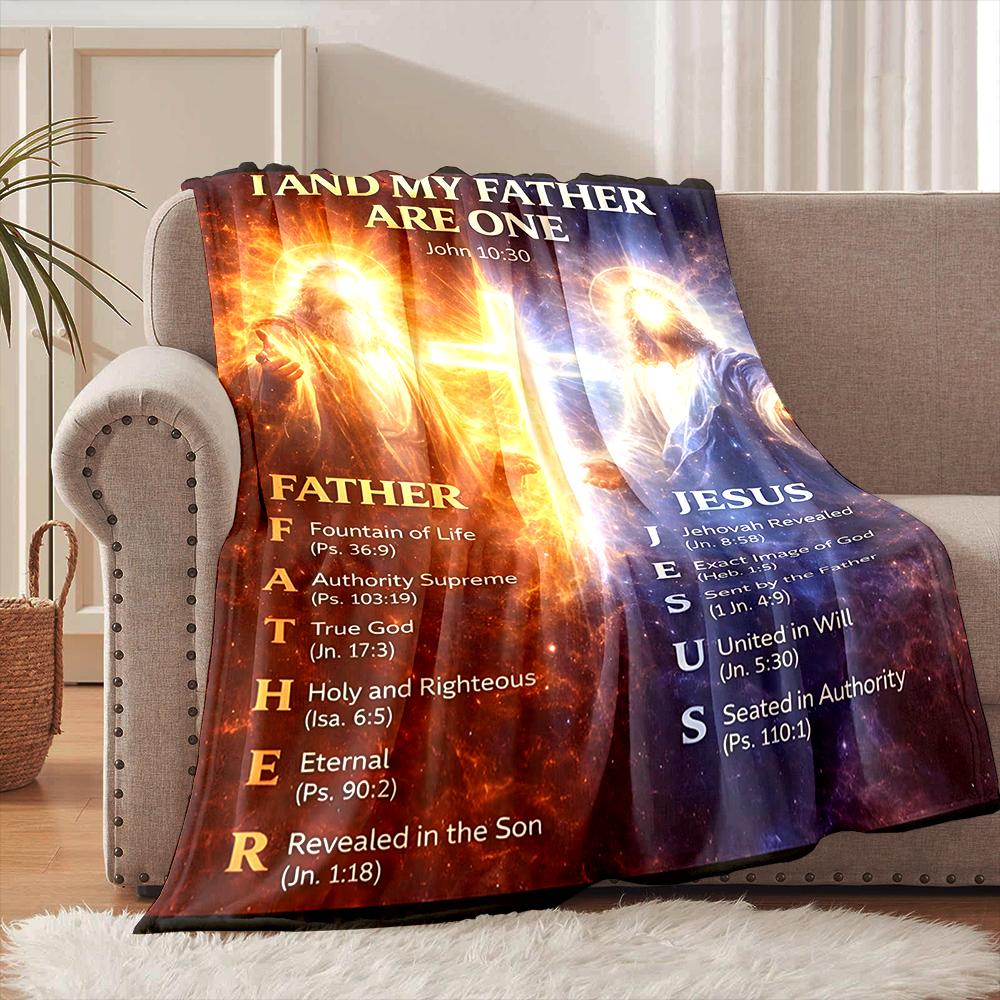 1PC Father and Son Unity Faith-printed Flannel Blanket Soft and Warm Suitable for Home Travel Picnics Camping and RV Use 75X95CM