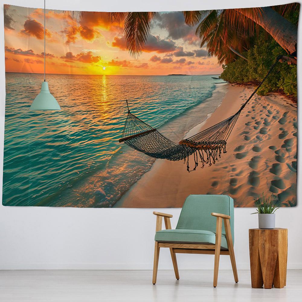 Beautiful Beach Coconut Tree Landscape Tapestry Polyester Fabric tapestry Wall Hanging Bohemian Wave Theme House Decoration