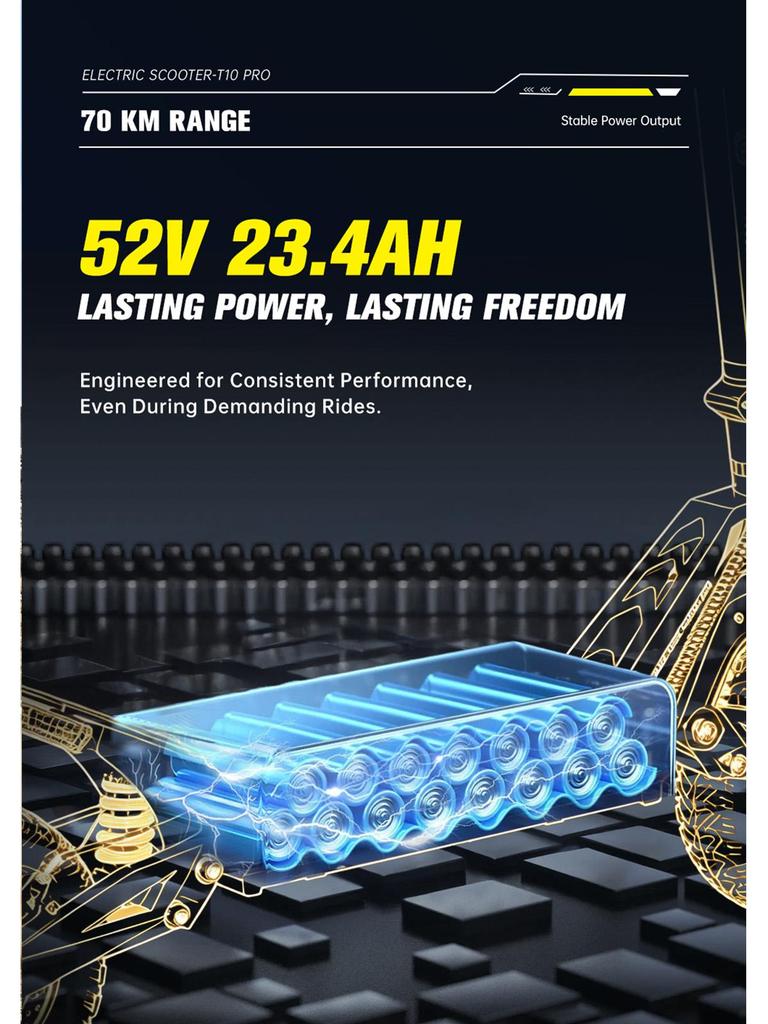 OOTD T10 Pro Elektroroller Faltbar 11" 2600W Motor Hydraulische Bremse 52V 23.4AH Vollfederung Elektroroller für Erwachsene Schwarz