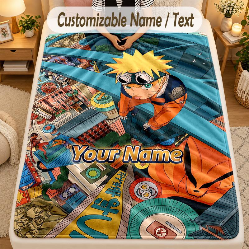 Flannel BlanketNaruto Custom Name Text Personalized Soft Warm Throw Blanket Home Decor Gift
