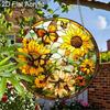 Acrylic Sunflower and Butterflies Suncatcher, Stained Glass Style Window Hanging Ornament for Nature and Garden Lovers