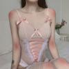 Anime Cosplay Black Pink  Bodysuit Women Babydoll Lingerie Mesh Sheer Lace Teddy Catsuit Backless Bodysuits