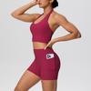 Solid Color Cross-Border Yoga Suit Set: Brushed Hanging Neck Vest with Pocket Pants and Fitness Shorts for Women