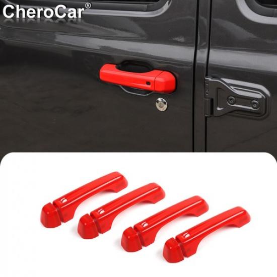 ABS Red Door Handle Cover Trim Exterior Accessories for Jeep Gladiator JT 2018+