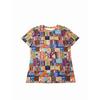 Lebhaftes Patchwork-Damen-T-Shirt - Boho Gemustertes Grafikdesign, Buntes Ethnisches Print-Design für Lässige Alltagsmode