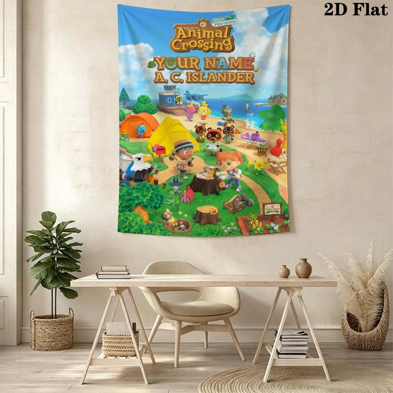 Name Custom Animal Crossing Wall Tapestry Aesthetic Wall Hanging Printed Fabric Blanket Decorative Tapestries for Bedroom Living Room Home Decor