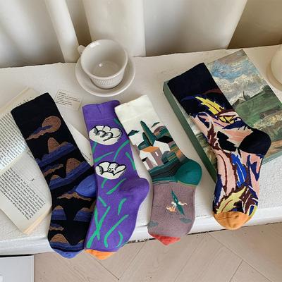 23 Years Of French New Oil Painting Trend Socks Boutique Gift Box Cotton Socks Light Luxury Niche Literary And Artistic Style Medium Tube Socks