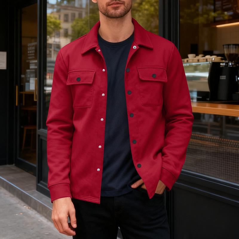 Men S Casual Slim Fit Single Breasted Collared Long Sleeve Solid Color Warm Jacket